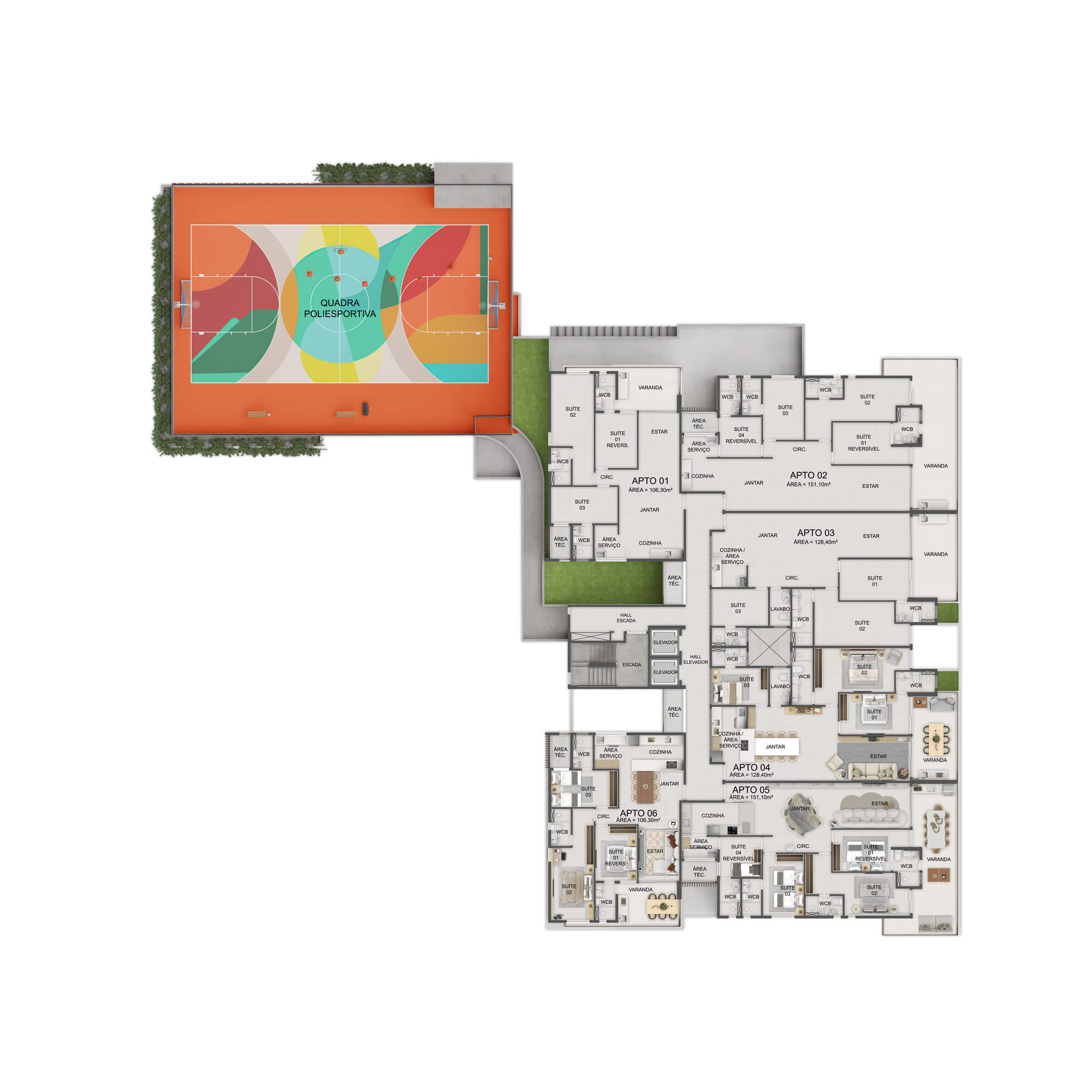 Pavimento Tipo (com quadra esportiva)
